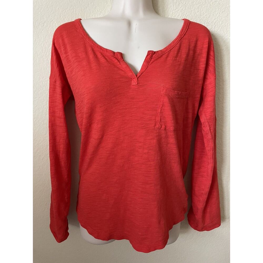 Express Orange Red Burnout Split Neck 3/4 Long Sleeve Women's Top Size XS